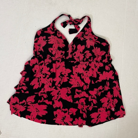 Aqua Green Black and Red Floral Top - Picture 1 of 9
